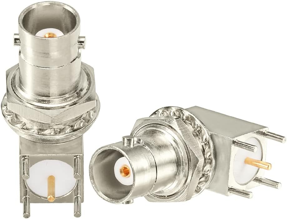 Superbat BNC Connector BNC Female Bulkhead Solder PCB Mount Right Angle Connector for CCTV Systems Monitoring Transceiver etc. 5pcs