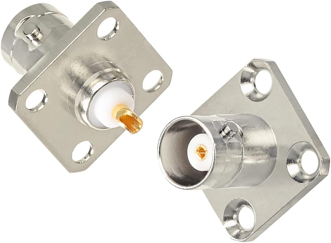 Superbat BNC Connectors BNC Female Jack 4 Hole Flange Panel Chassis Mount Coaxial Solder Connector 5pcs