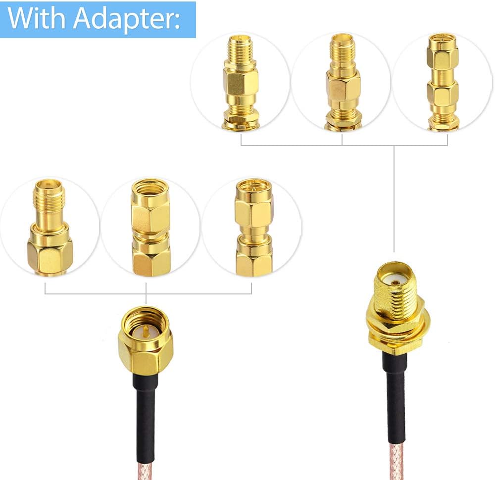 Superbat SMA Male to Female RF Coaxial Coax Cable 12inches + 5pcs SMA to SMA/RPSMA Adapter KIT for WiFi/Ham Radio/GPS/3G 4G LTE Antenna,LNA and etc