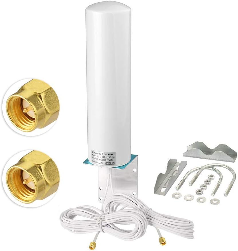 Superbat Omnidirectional MIMO Antenna 10dbi 4G LTE Outdoor Wall Mount Waterproof Antenna with 2 SMA /TS9 Connectors for Hotspot Routers Trail Camera etc.