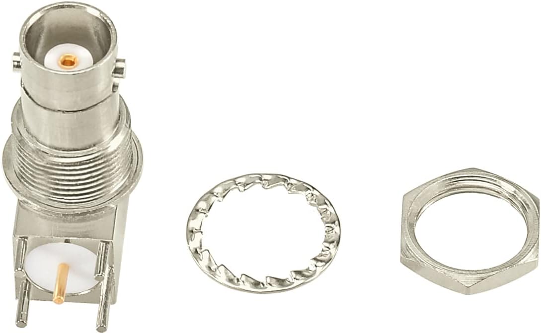 Superbat BNC Connector BNC Female Bulkhead Solder PCB Mount Right Angle Connector for CCTV Systems Monitoring Transceiver etc. 5pcs