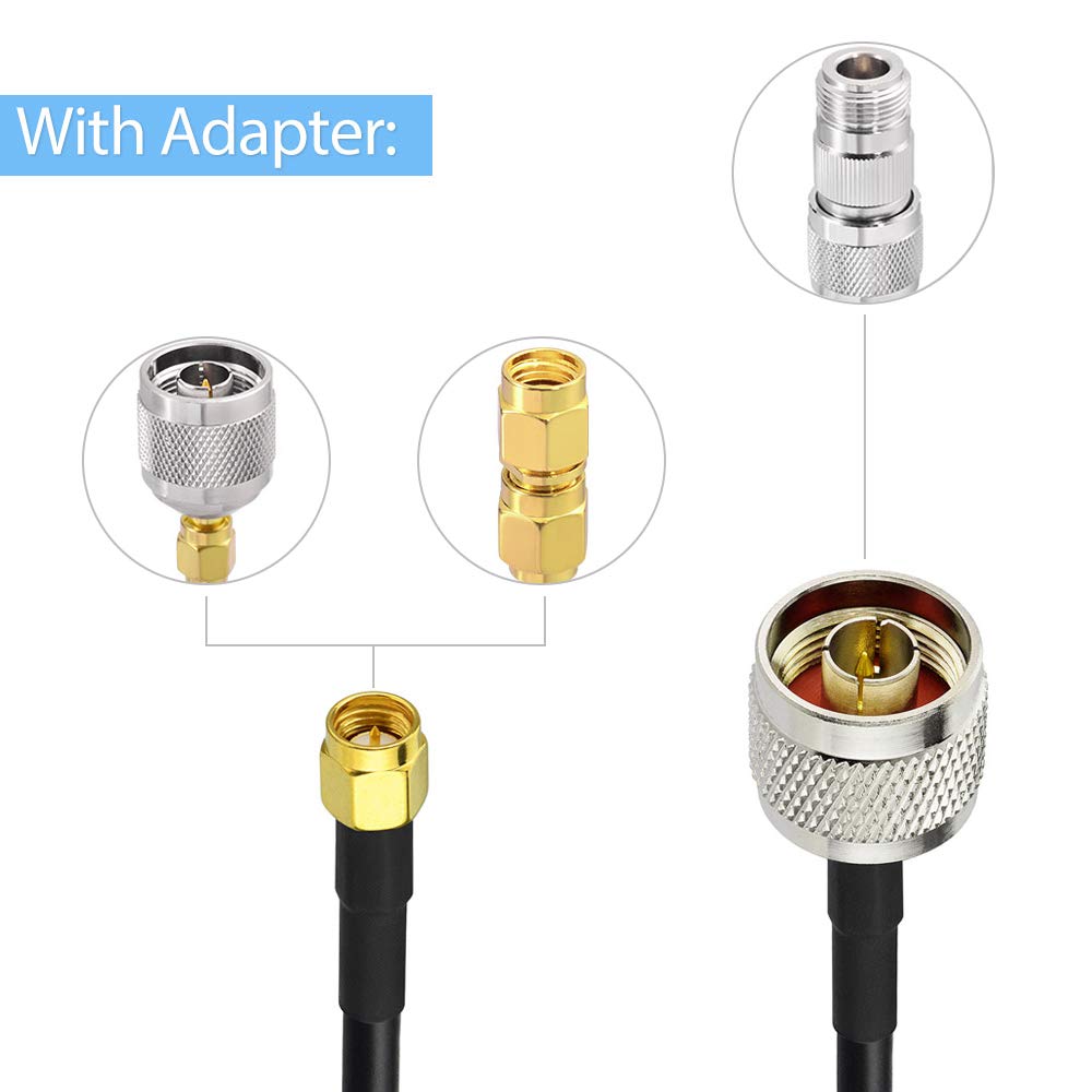 Superbat SMA Male to N Male RF Coaxial Coax Cable 25ft + 3pcs SMA to N Male/Female Coax Adapter Kit for Gateway Router 3G 4G LTE Ham Radio ADS-B Antenna etc