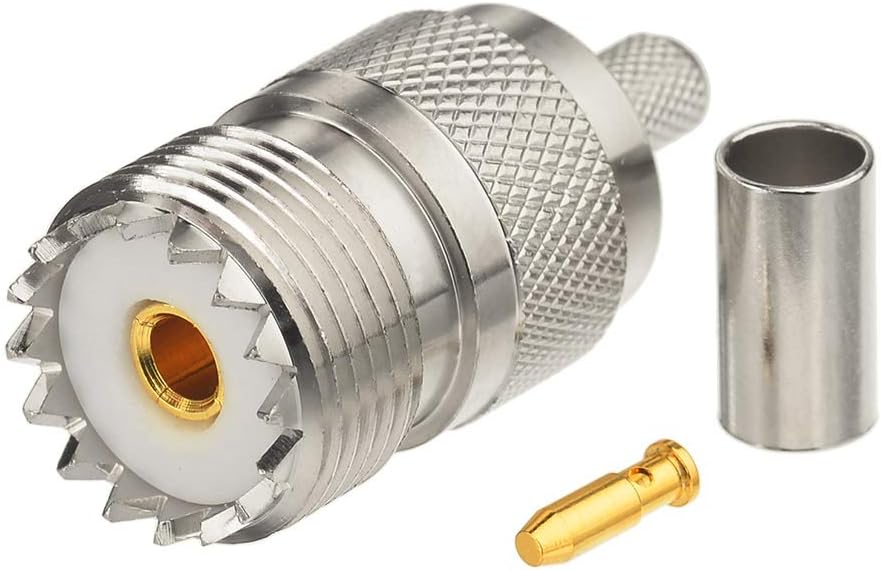 wlaniot SO239 Connectors Crimp SO-239 UHF Female Jack Solder Coax Connector for RG58 LMR195 RG400 Coaxial Cable 5Pcs