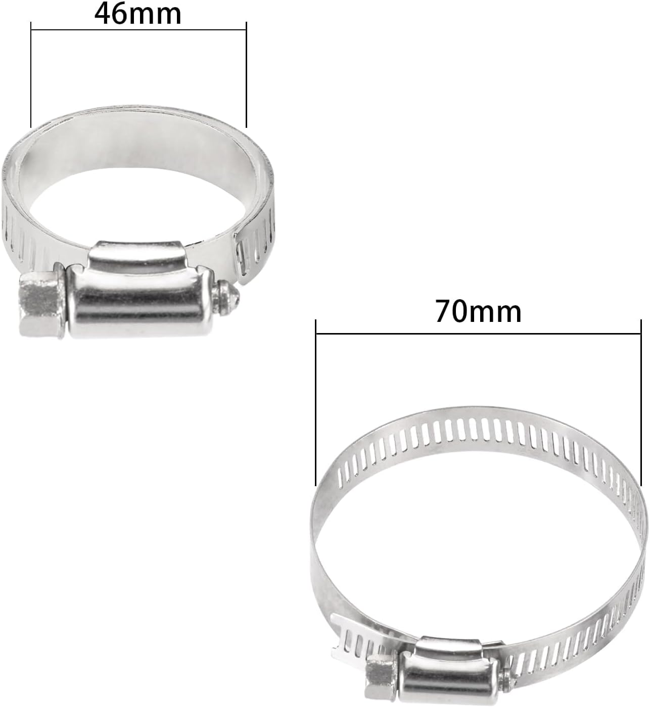 Superbat Adjustable Stainless Steel Clamps 10-Pack Adjustable 46-70 mm Size Range Worm Gear Fuel Line Clamp