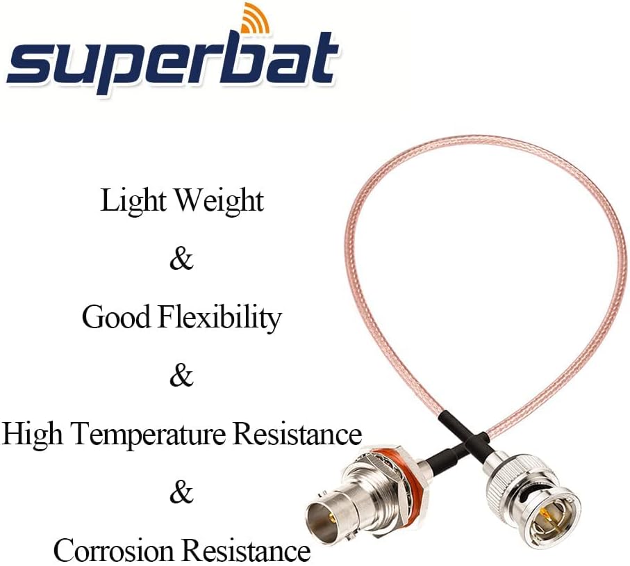 Superbat 12inch 2-Pack 75 Ohm BNC Male to BNC Female Bulkhead Cable for HD 3G SDI Recorder Camera Monitor Converter, SDI Video Cable
