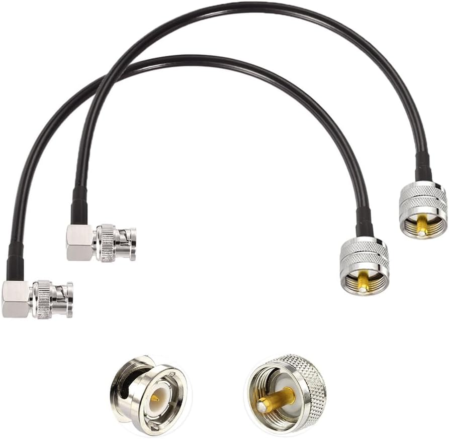 Superbat PL259 to BNC 12inch UHF Male to BNC Male Right Angle Jumper RG58 Coax Cable for CB Radio, Ham, Scanner, Antenna, SWR Meter, Dummy Load, 2-Pack