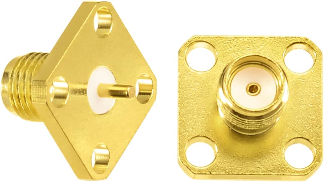 Superbat SMA Connectors SMA Female 4 Holes Panel Chassis Mount Flange Solder Cup Connector SMA Bulkhead Connector 5-Pack