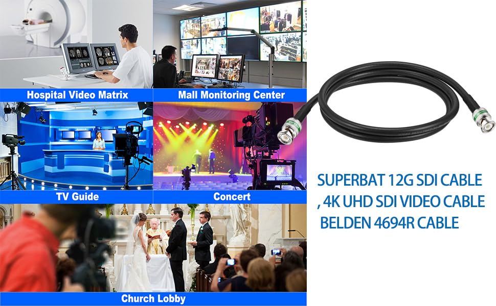Superbat 12G SDI Cable 4K UHD SDI Video Cable 75 Ohm BNC Cable Belden 4694R Supports 6G-SDI 12G-SDI 4k/8k Video for Blackmagic Design Video Hub, Security Camera SDI Converter
