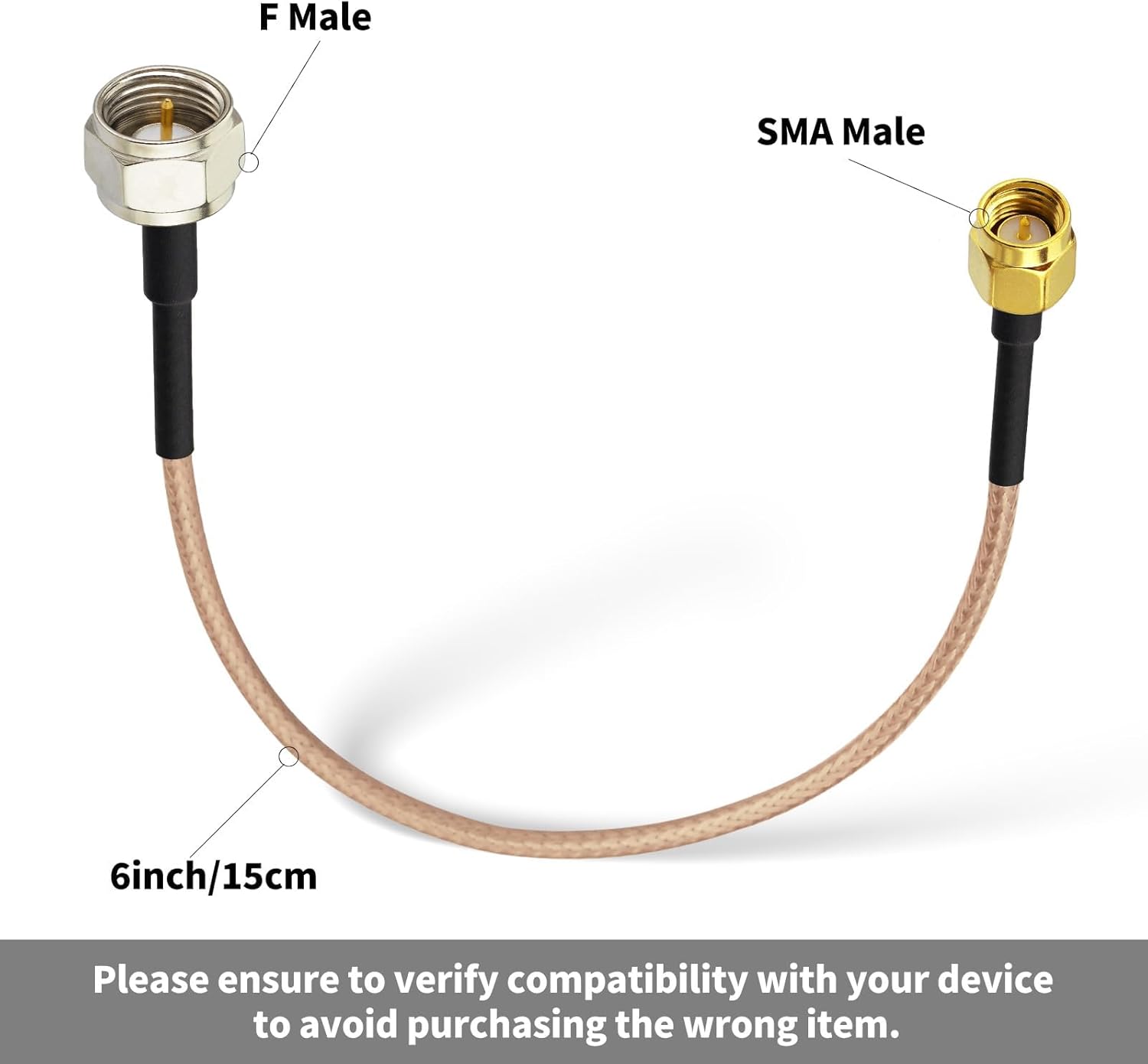 Superbat F Type Male to SMA Male Adapter Jumper 50 Ohm RG316 Coax Cable 6inch (2Pcs) for RF Applications, SDR RTL-SDR, TV Coax Cables etc.