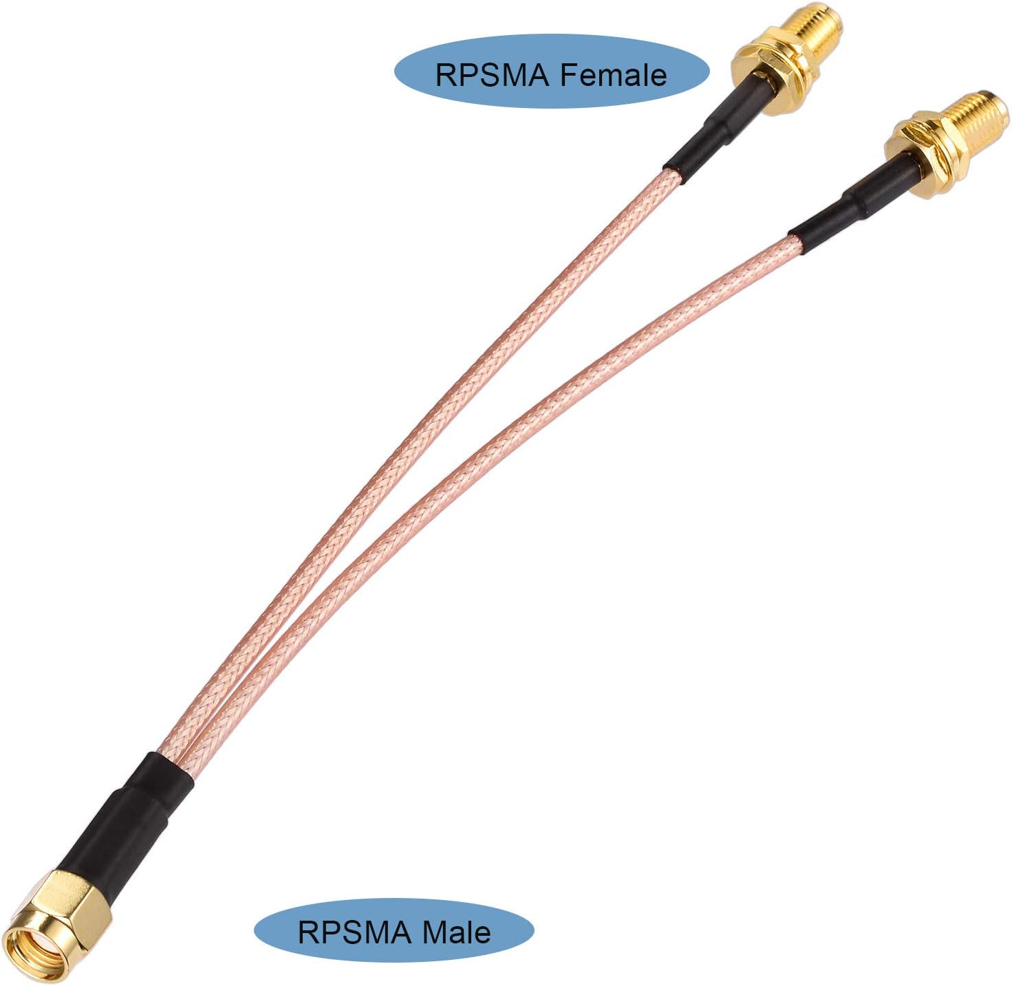 Superbat RPSMA Coax Splitter Cable RP-SMA Plug to Dual RP-SMA Bulkhead Jack Cable 50ohm 6" for WiFi Antenna Router Security IP Camera Monitor Mini PCIE Card etc.