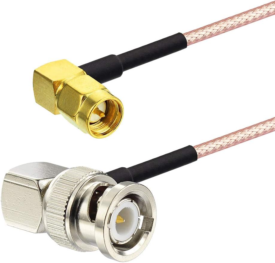 SUPERBAT SMA to BNC Cable Pigtail + Right Angle SMA to BNC Jumper (3ft, 2Pcs) for VHF/UHF Radios and SDRs