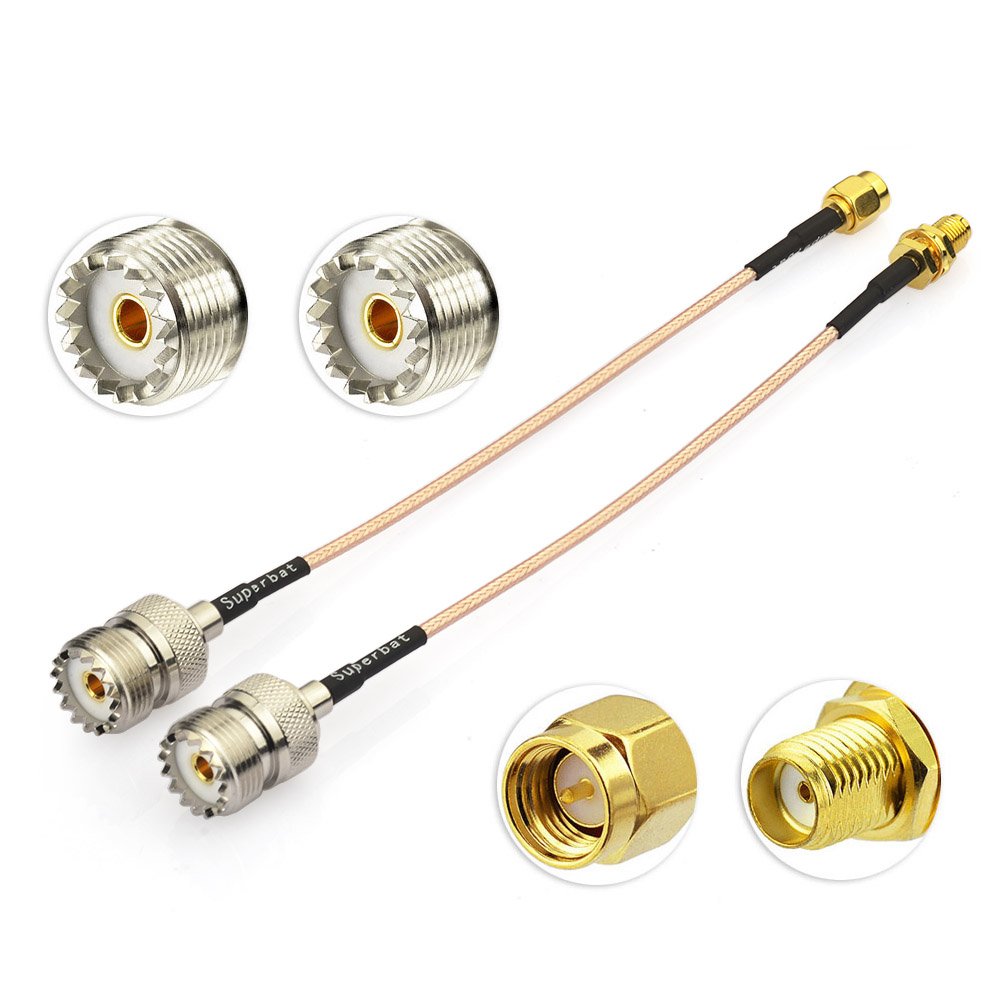 Superbat Coax UHF Female SO-239 to SMA Male/SMA Female Adapter Extension Cable RG316 12" for Baofeng CB Radio Handheld Walkie Talkie 2pcs
