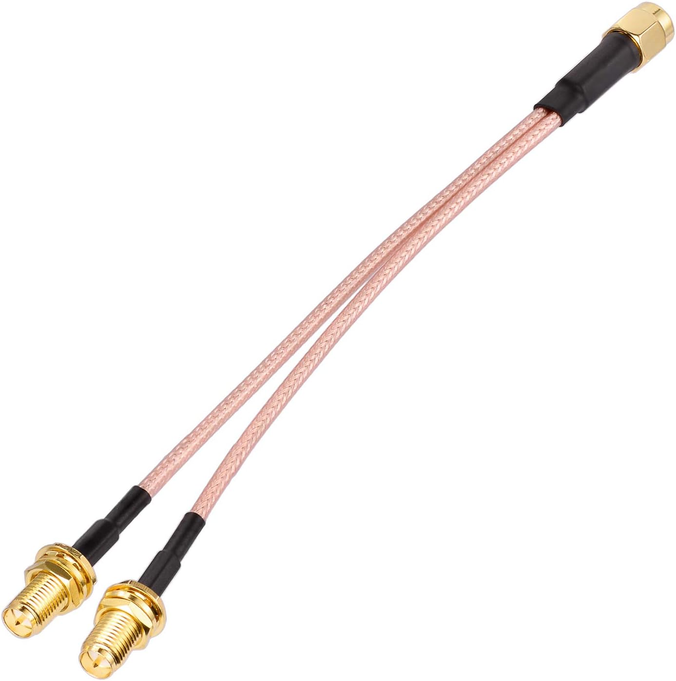 Superbat RPSMA Coax Splitter Cable RP-SMA Plug to Dual RP-SMA Bulkhead Jack Cable 50ohm 6" for WiFi Antenna Router Security IP Camera Monitor Mini PCIE Card etc.