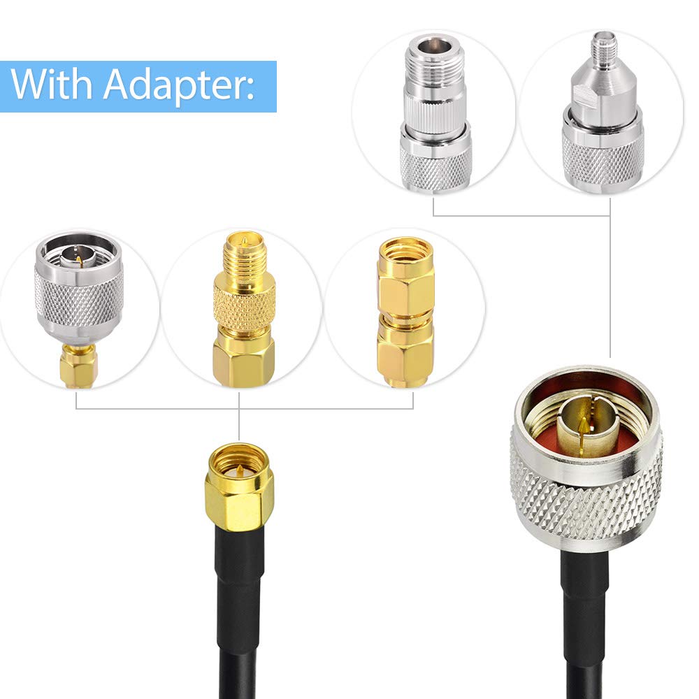 SUPERBAT SMA Male to N Male RF Coaxial Coax Cable 6inches + 5pcs RF Coax Adapter Kit, SMA-N Cable + SMA to N Male/Female Adapter KIT for Celling Antenna Router 3G 4G LTE Ham Antenna etc