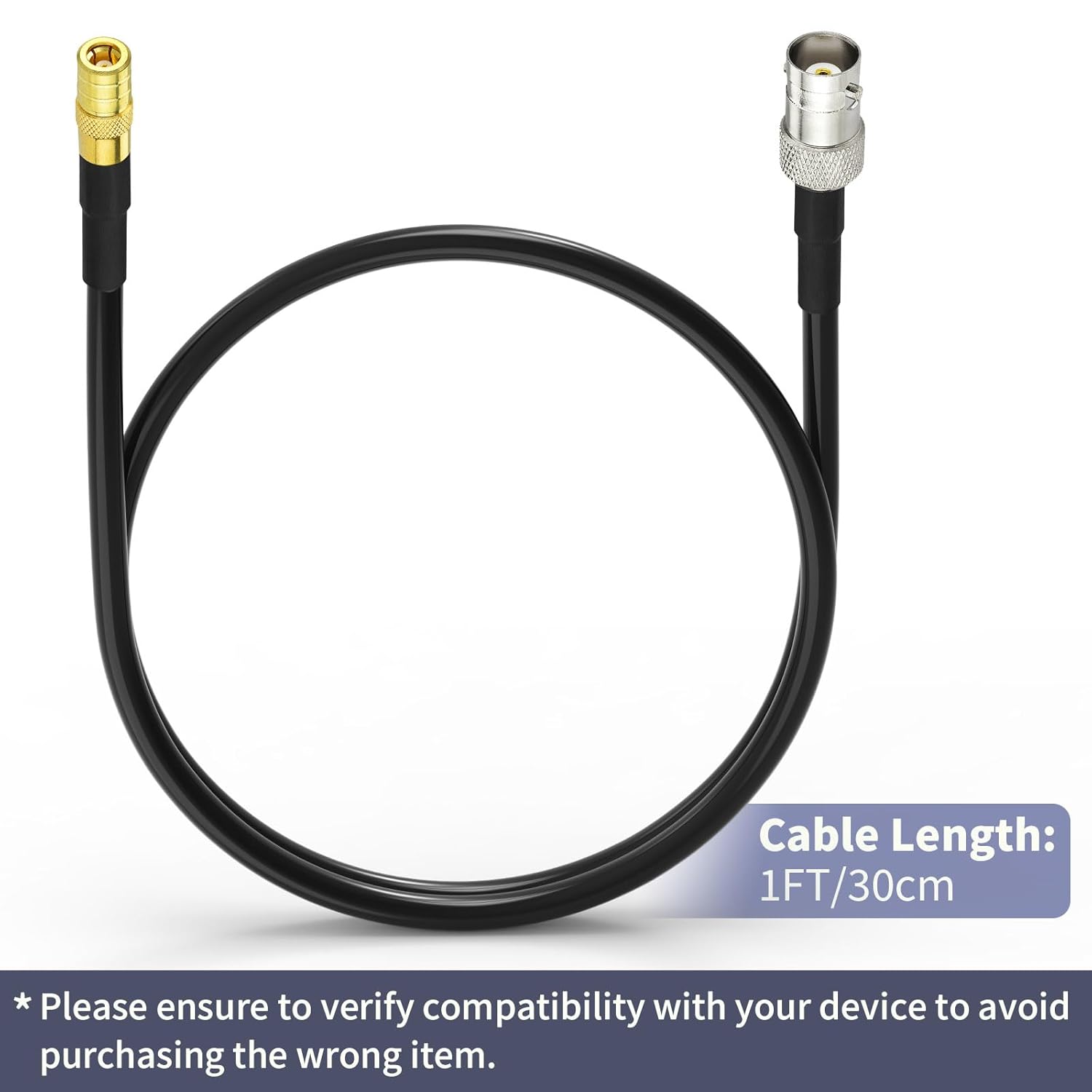 Superbat BNC Female to SMB Male 50 Ohm RG174 Coaxial Cable 1ft for RF Applications,Antennas,Radio Boards,Base Stations etc(2Pcs)