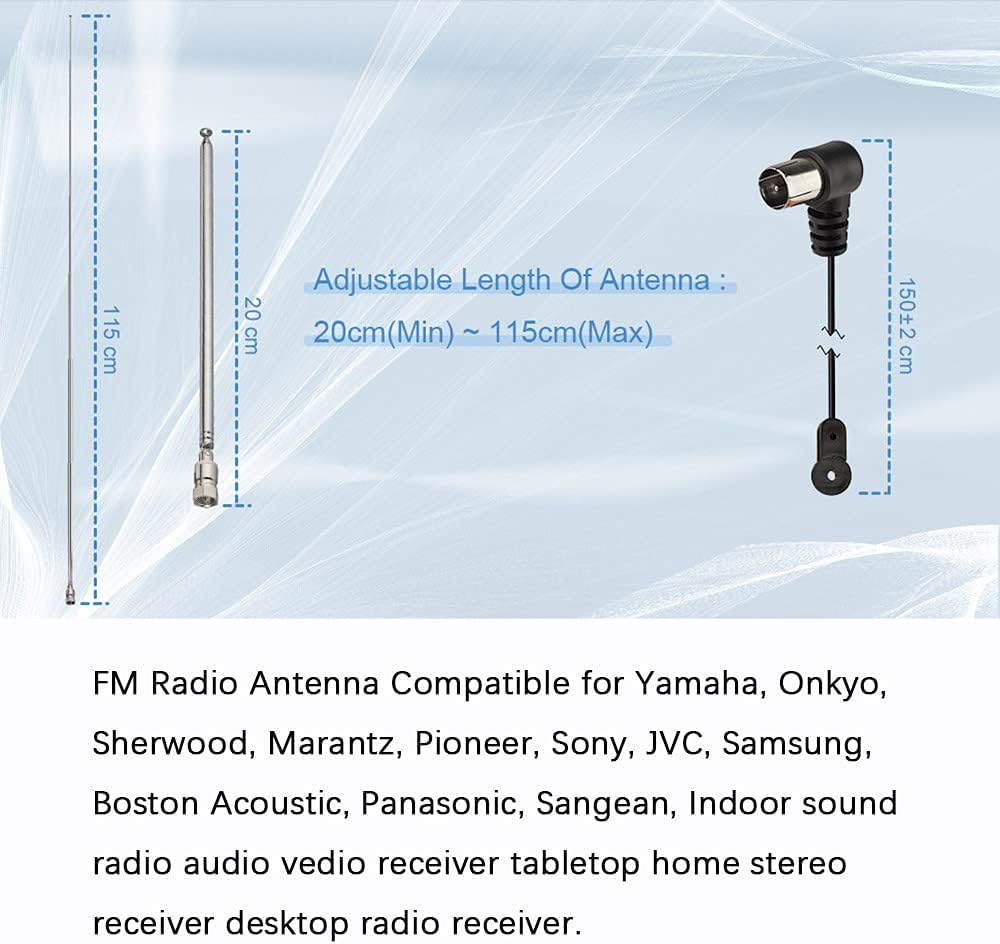 Superbat Telescopic FM Antenna for Stereo Receiver Indoor, FM Radio Antenna 75 Ohm UNBAL for Yamaha Onkyo Denon Table Top Home Theater Receiver Radio Receiver Antenna Tuner
