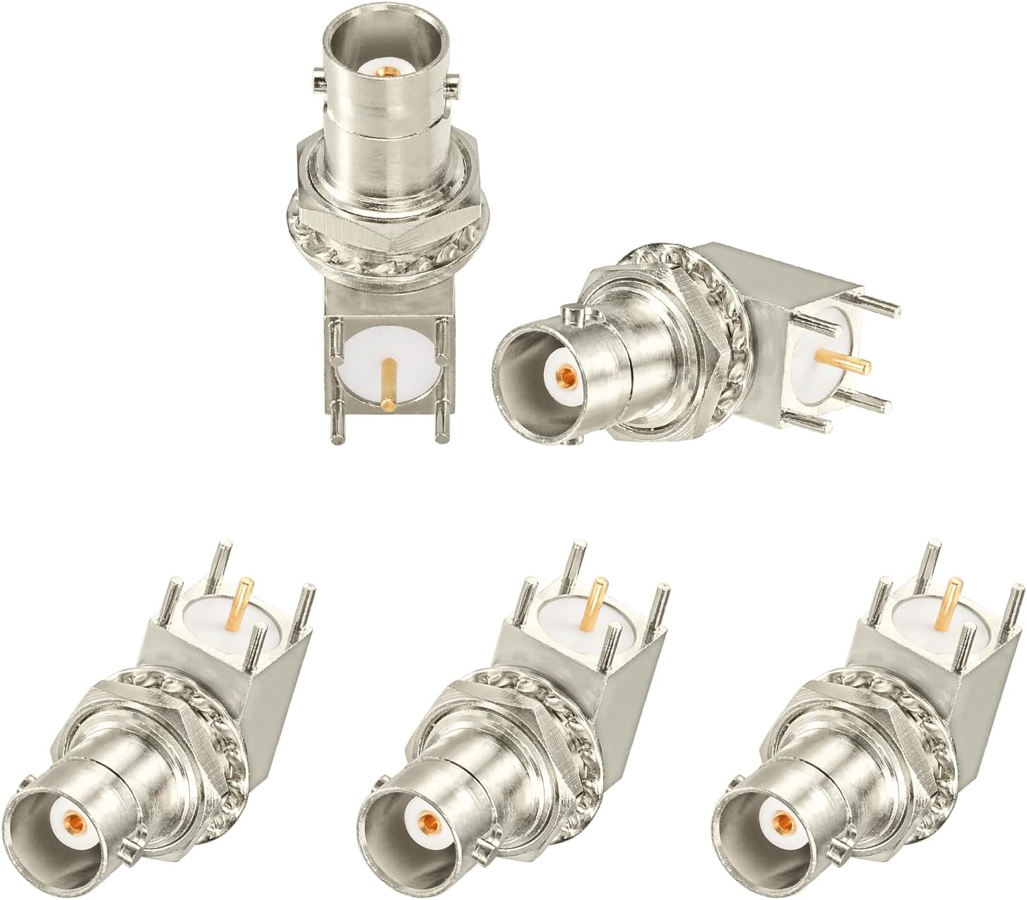Superbat BNC Connector BNC Female Bulkhead Solder PCB Mount Right Angle Connector for CCTV Systems Monitoring Transceiver etc. 5pcs