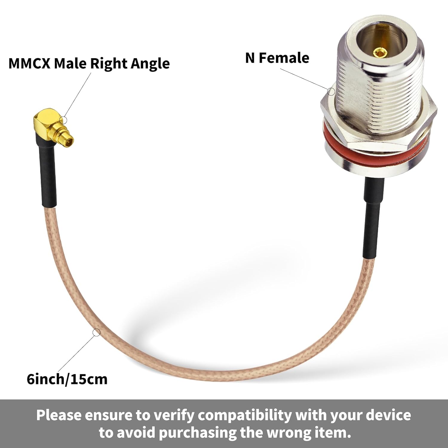 Superbat MMCX Male Right Angle to N Female Connector,6inch RG316 Coaxial Cable 2Pcs for RF Applications,SDR Radios,Instrumentation etc