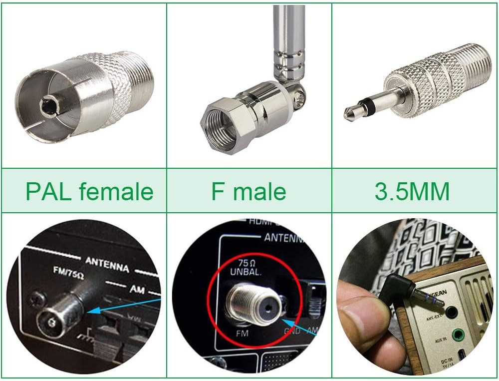 Click to see full view Superbat FM Antenna Telescopic 75 Unbal F Type Connector Radio Replacement Antenna with Adapter for TV AM FM Radio Stereo Receiver Bose Wave Radio etc.