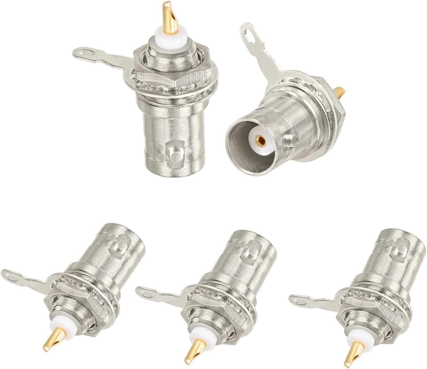 Superbat BNC Female Connector BNC Chassis Panel Mount Solder Nut Bulkhead RF Connector for Monitor Equipment RG58 RG59 RG6 RF Coaxial Cable Welding Machine Parts 5Pcs