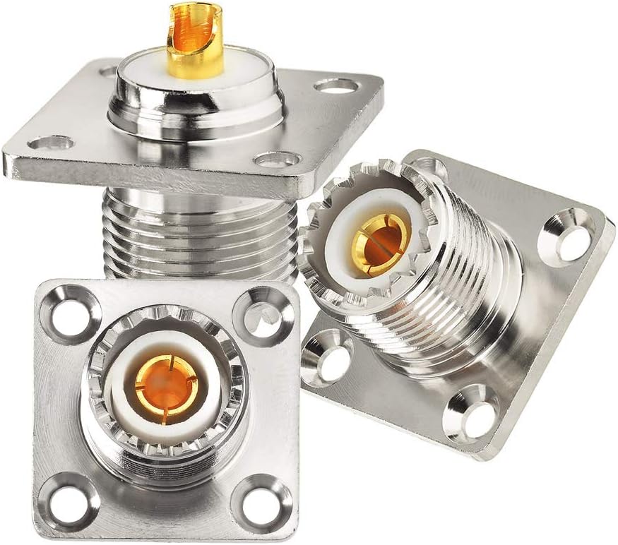 wlaniot SO-239 Chassis Mount Connector - UHF Female 4 Holes Panel, Flange Solder Cup, Bulkhead, 3pcs