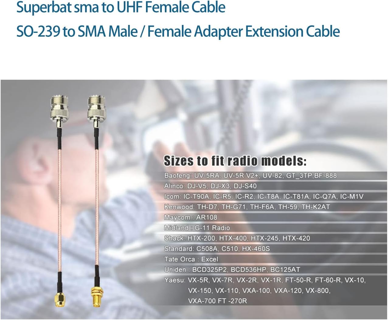 Superbat Coax UHF Female SO-239 to SMA Male/SMA Female Adapter Extension Cable RG316 12" for Baofeng CB Radio Handheld Walkie Talkie 2pcs