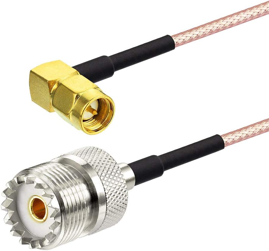 SUPERBAT SO239 to SMA Cable UHF Female SO-239 to SMA Male Right Angle Cable 12" for RF Applications/CB Radio/Handheld Radio Antenna/Walkie Talkie etc Pack of 2