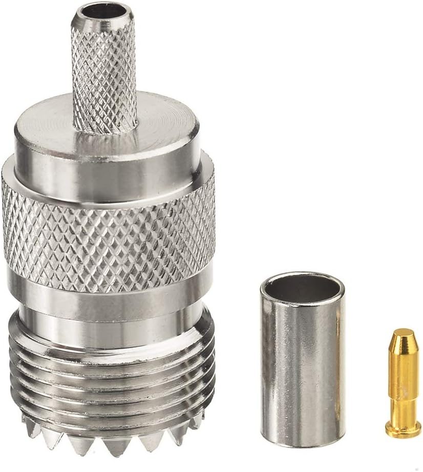 wlaniot SO239 Connectors Crimp SO-239 UHF Female Jack Solder Coax Connector for RG58 LMR195 RG400 Coaxial Cable 5Pcs