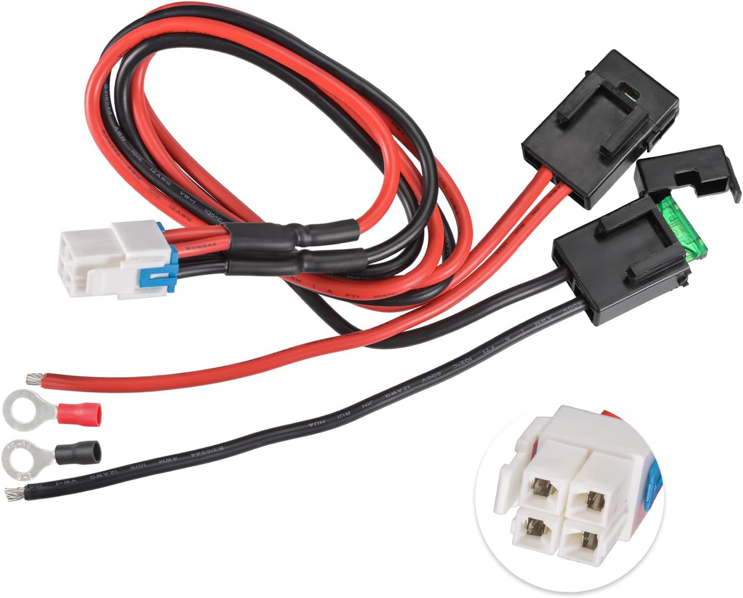 Superbat DC Power Supply Cable 4-Pin 12 AWG 12V 30A Short Wave Power Supply Cord Cable Adapter Fuse Wire for Yaesu Icom Radios