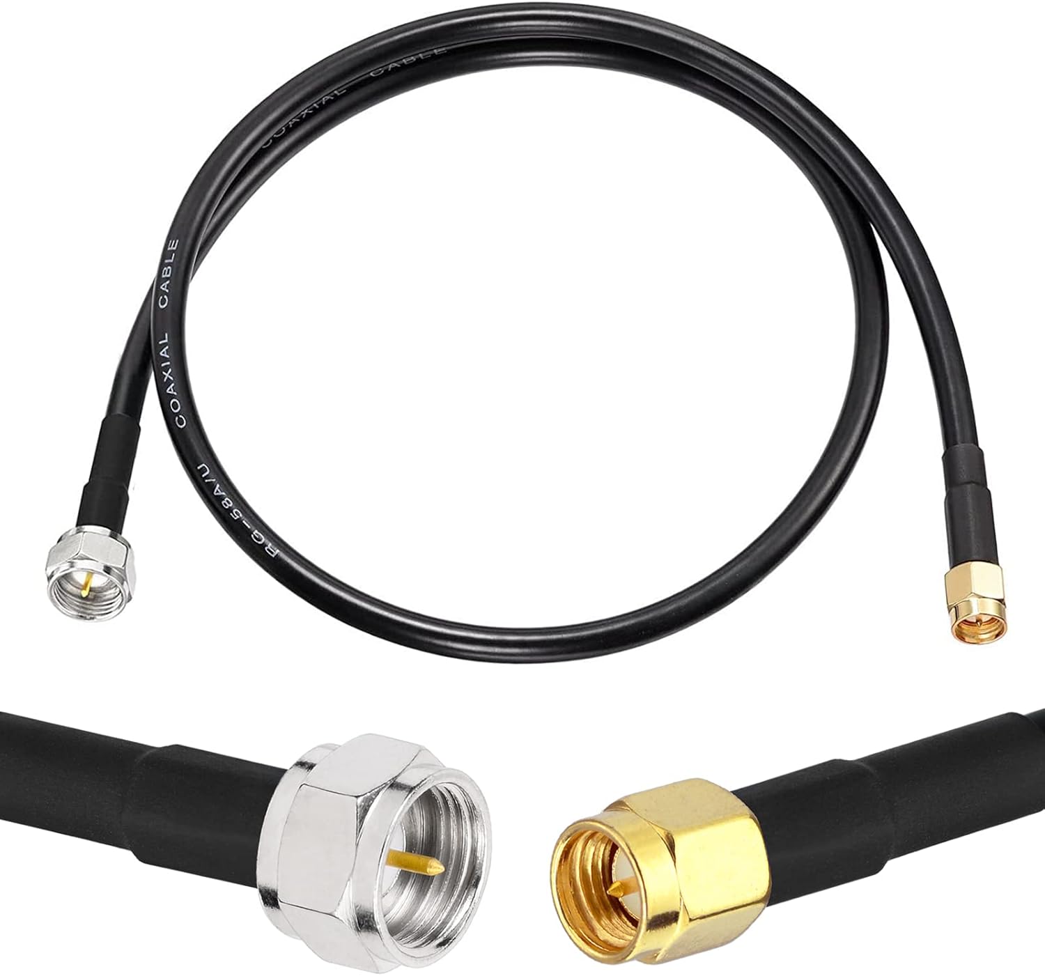 Superbat SMA to F Adapter Cable SMA Male to F Male RF Coaxial Cable RG58 Cable 2ft for TV Radio Antenna Satellite Port RTL-SDR Dongle