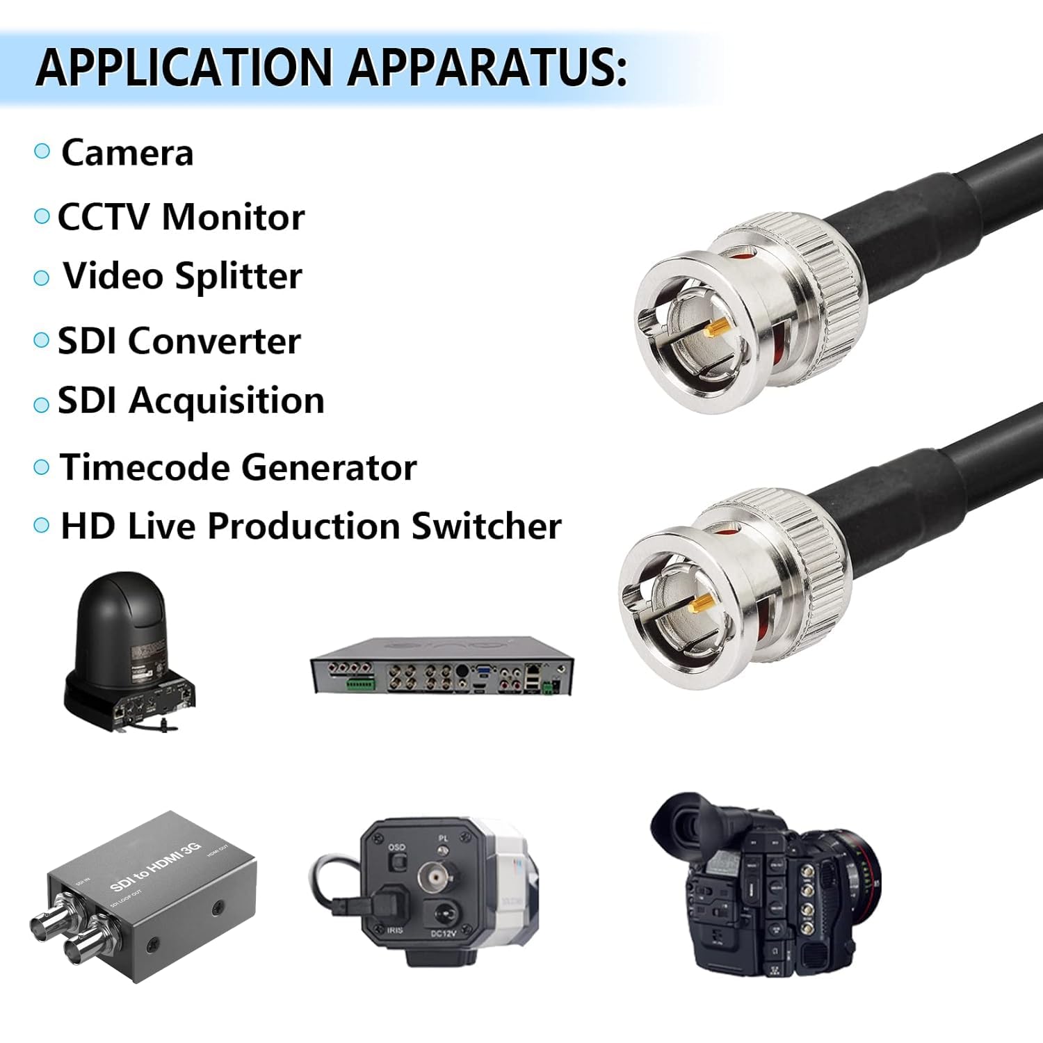 Superbat SDI Cable 75 Ohm BNC Male Cable 3G/6G/12G (Belden 1694A Black) 2-Pack for Cameras BMCC Video Equipment Supports HD-SDI 3G-SDI 6G-SDI SDI Video Cable