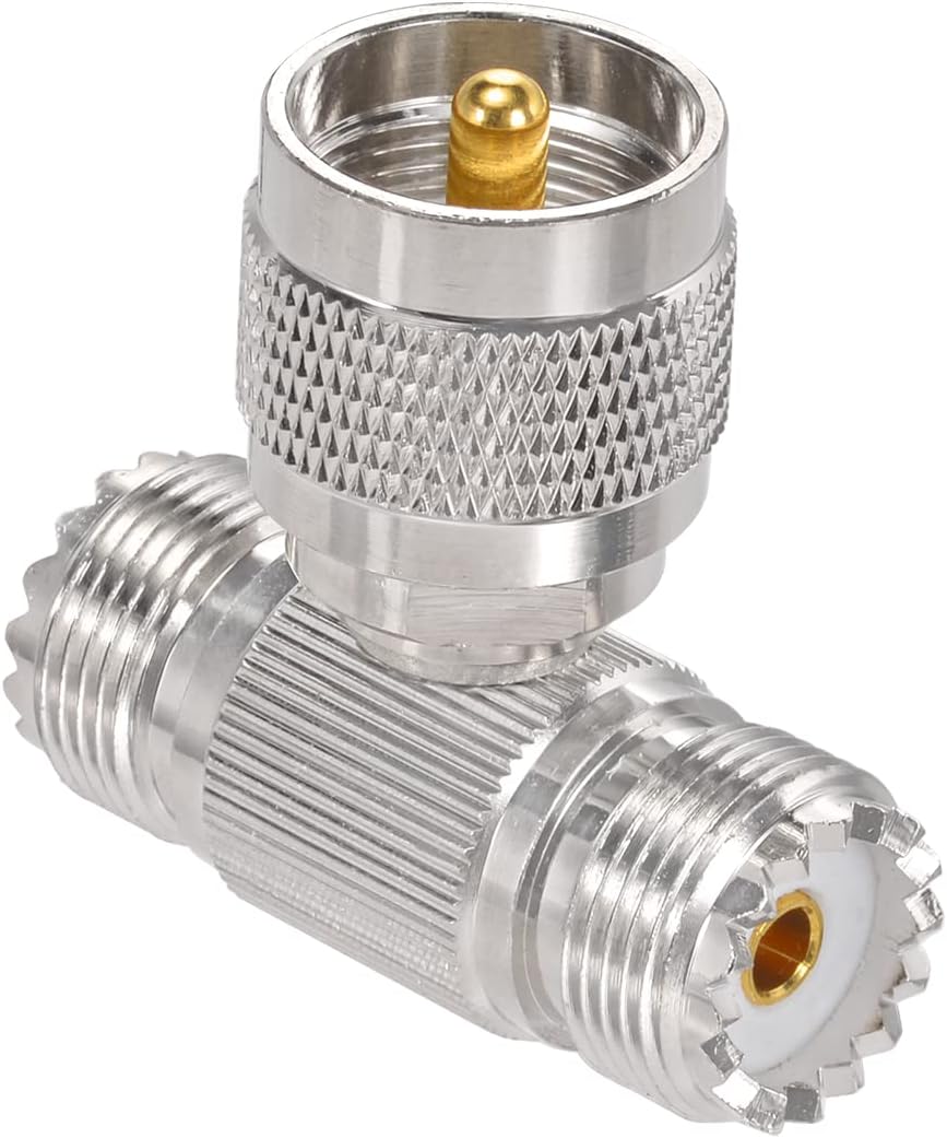 Superbat PL259 Splitter UHF Male to UHF Female Tee Connectors SO239 T Shape Adapters PL-259 Coaxial Splitter Adapter Connector for Ham Radio CB Antenna Coaxial Cable 2-Pack