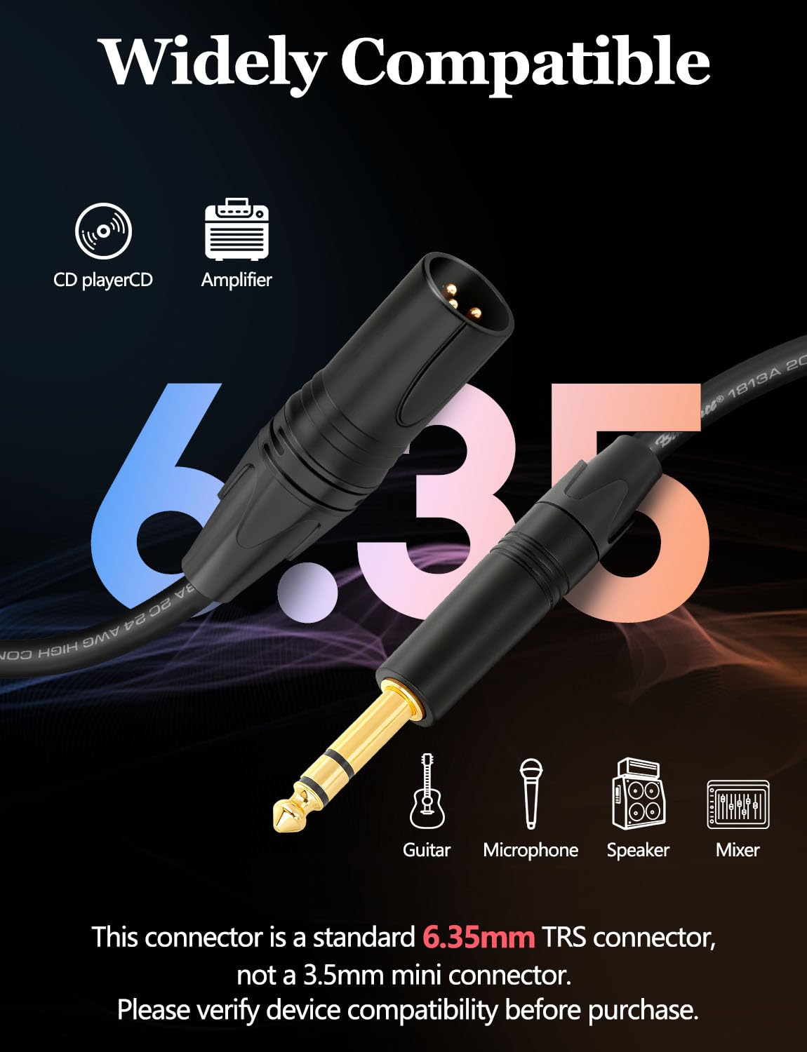 Superbat Balanced TRS to XLR Cable 2ft XLR Male to 1/4 TRS Male Stereo Audio Cable Belden 1813A Shielded for Bass Guitar, Microphone, Speaker,Noise-Free Pro Audio 2-Pack