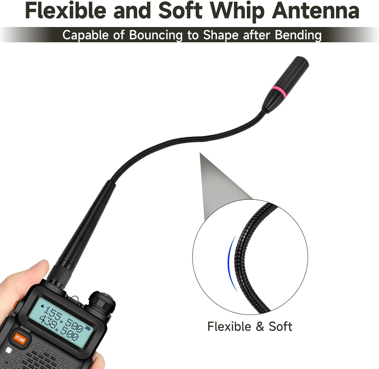 Superbat Dual Band VHF/UHF Antenna SMA Female 144/430MHz High Gain Soft Whip Antenna for Wouxun/TYT Radios Walkie Talkie Ham Radio etc.