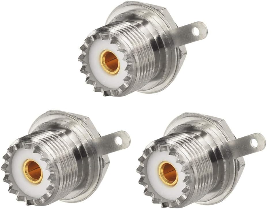 wlaniot SO239 Bulkhead Connector UHF Female Nut Bulkhead Handle Deck Clip Solder Cup Panel Mount Straight Connector 3pcs