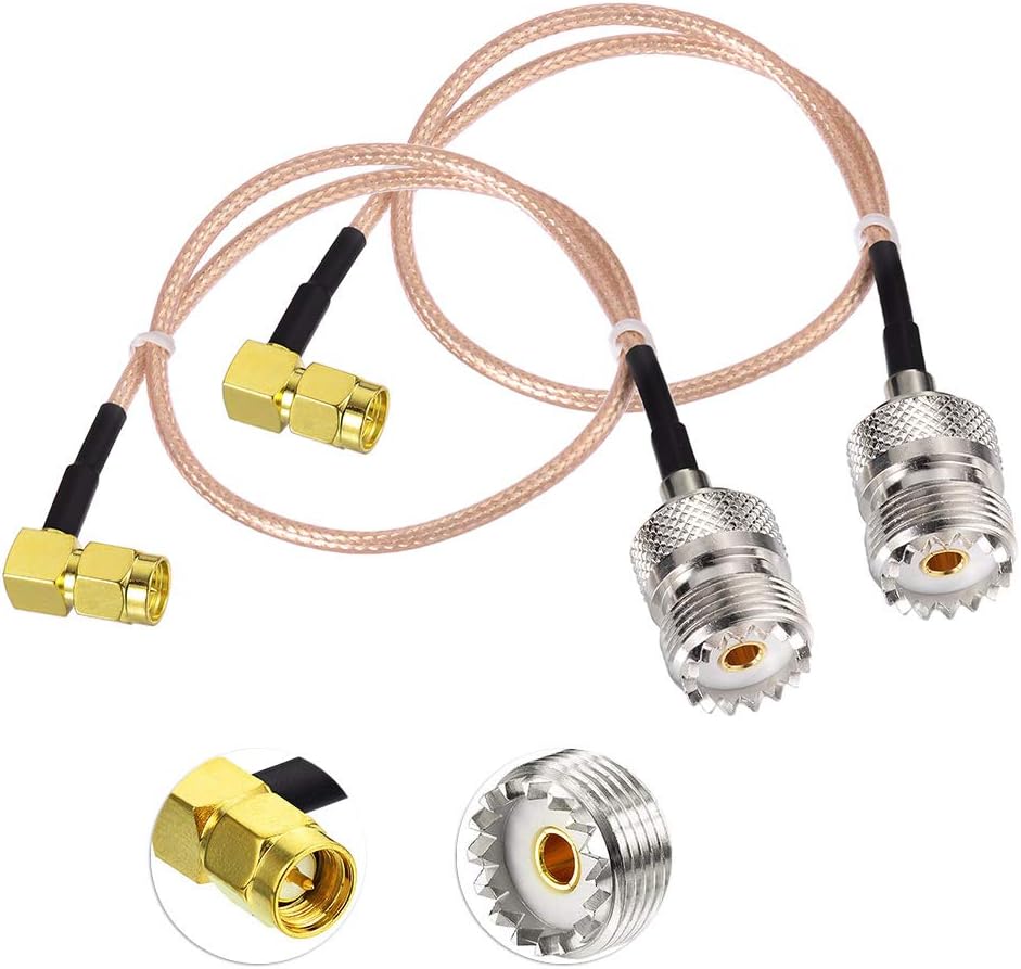 SUPERBAT SO239 to SMA Cable UHF Female SO-239 to SMA Male Right Angle Cable 12" for RF Applications/CB Radio/Handheld Radio Antenna/Walkie Talkie etc Pack of 2