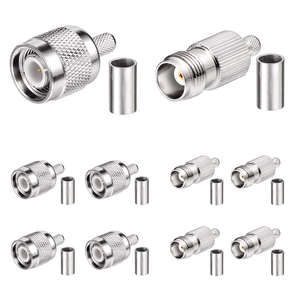 Superbat TNC Crimp Connectors Kit TNC Male + TNC Female Crimp Solder Connector Kit for RG58 RG303 RG141 RG142 RG400 LMR195 Low Loss Coax Cable(10 Pack in Total)