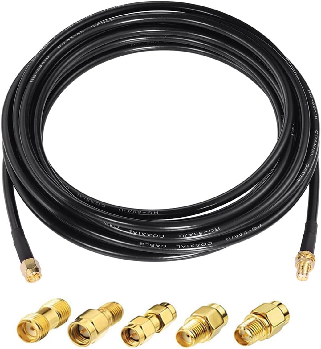 SUPERBAT SMA Male to Female Bulkhead RG58 Coaxial Cable 15ft + 5pcs SMA to SMA/RPSMA Adapter Kit for WiFi SDR FPV Antenna Ham Radio 3G 4G 5G LTE ADS-B GPS Wireless Adapter etc.