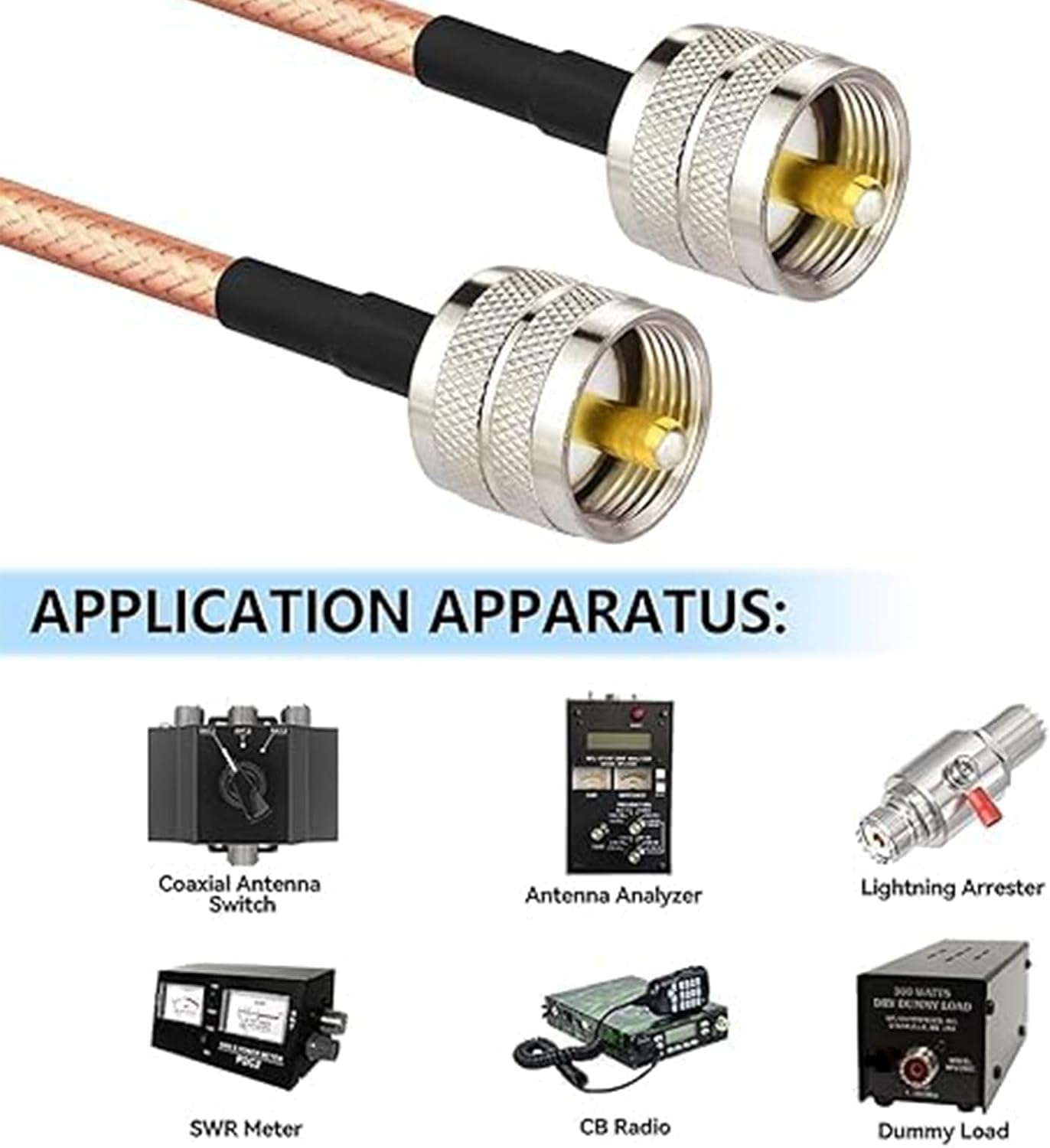 Superbat CB Coax Cable 20ft Low Loss PL-259 UHF Male to Male High Power RG142 Jumper 50 Ohm Coax Cable for HAM Radio CB Radio Antenna Analyzer Dummy Load SWR Meter