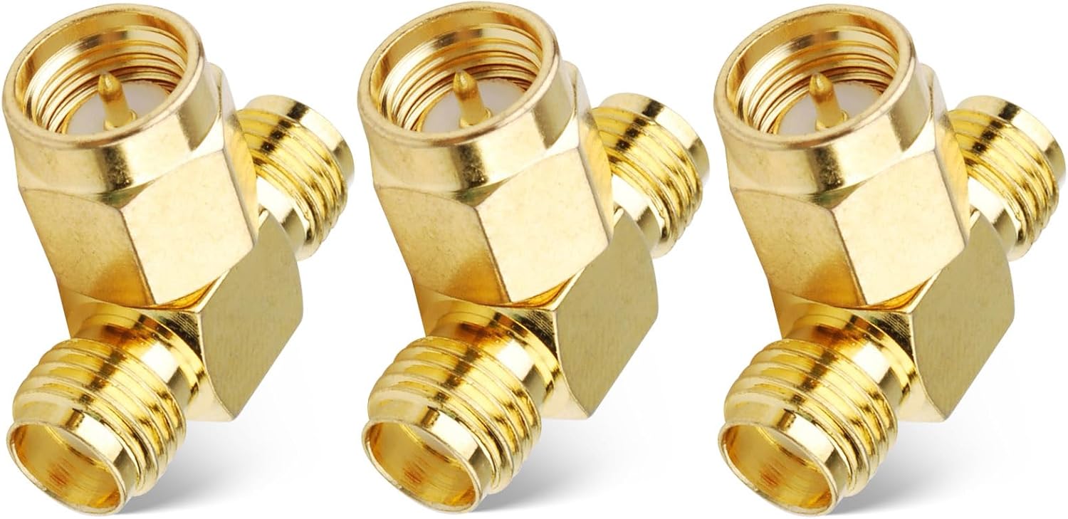 SUPERBAT SMA Adapter Splitter 2-Way, SMA Male to Dual Female Splitter Antenna Adapter Converter 3pcs