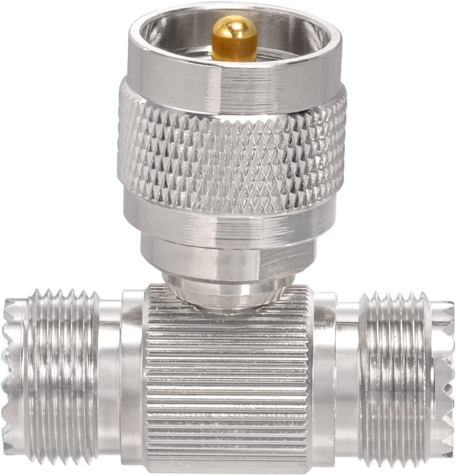 Superbat PL259 Splitter UHF Male to UHF Female Tee Connectors SO239 T Shape Adapters PL-259 Coaxial Splitter Adapter Connector for Ham Radio CB Antenna Coaxial Cable 2-Pack