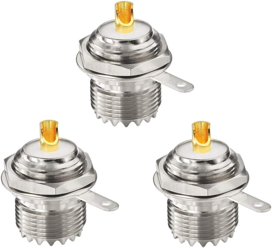 wlaniot SO239 Bulkhead Connector UHF Female Nut Bulkhead Handle Deck Clip Solder Cup Panel Mount Straight Connector 3pcs