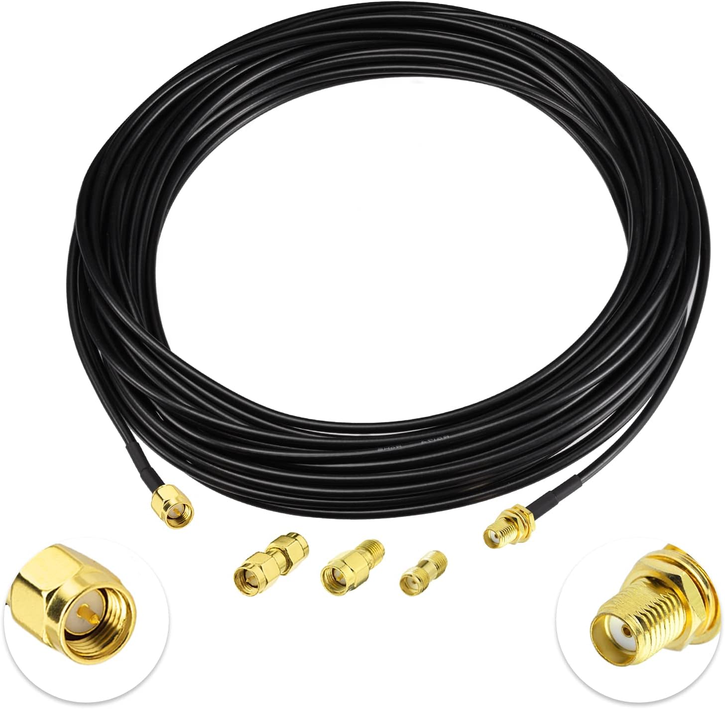 Superbat RF coaxial SMA Male to SMA Female Bulkhead RG174 Cable + 3pcs RF Coax SMA Adapter Kit for SDR Equipment Antenna Ham Radio,3G 4G LTE Antenna,ADS-B,GPS and etc