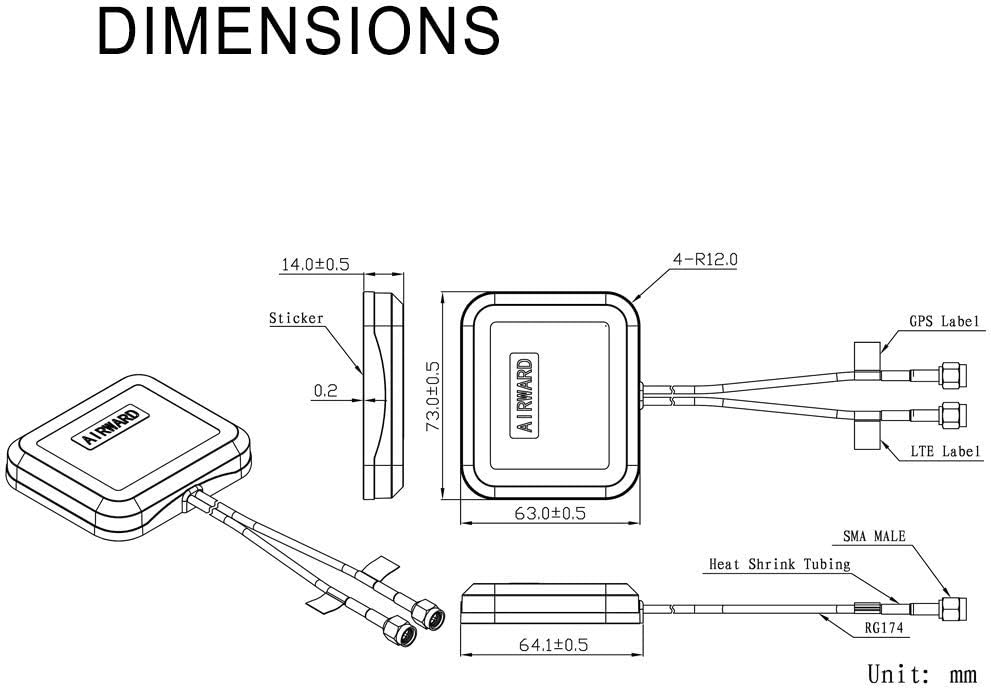 Superbat Vehicle GPS + 4G LTE Magnetic Mount Combination Antenna with SMA Connector for GPS Navigation Head Unit Car Telematics 4G LTE System