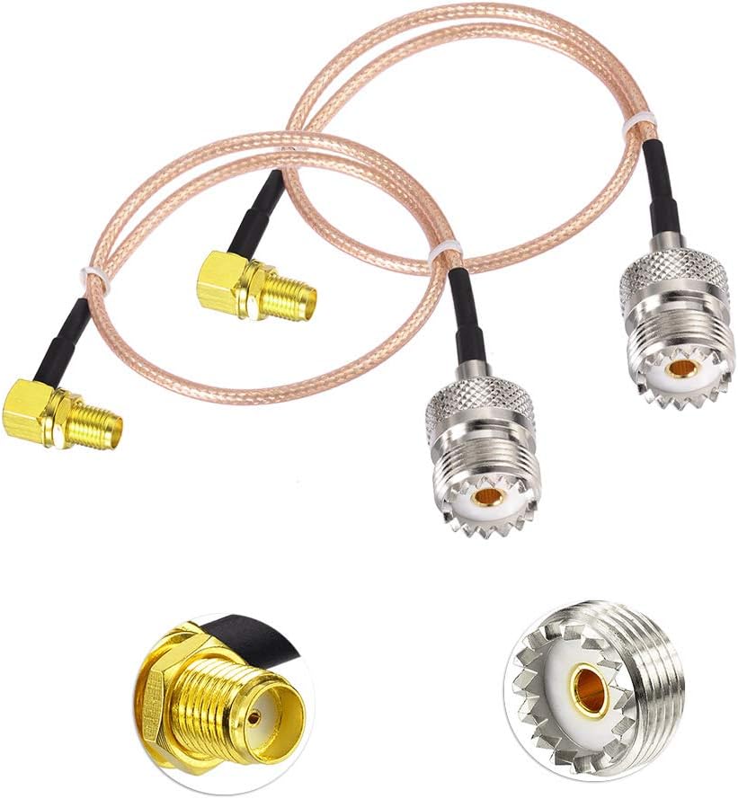 SUPERBAT SO239 to SMA Cable UHF Female SO-239 to SMA Female Right Angle Cable 12" for RF Applications/CB Radio/Handheld Radio Antenna/Walkie Talkie etc Pack of 2