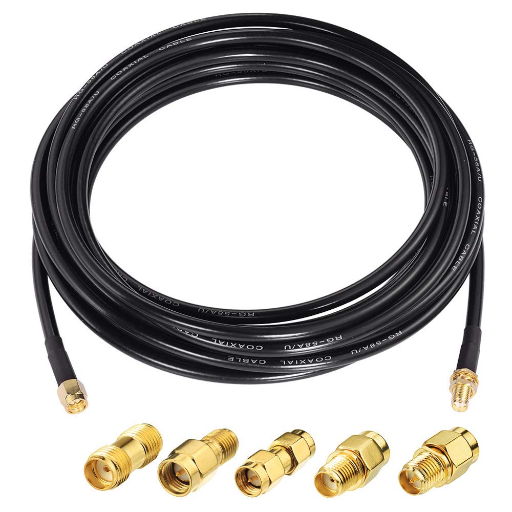 SUPERBAT SMA Male to Female Bulkhead RG58 Coaxial Cable 15ft + 5pcs SMA to SMA/RPSMA Adapter Kit for WiFi SDR FPV Antenna Ham Radio 3G 4G 5G LTE ADS-B GPS Wireless Adapter etc.