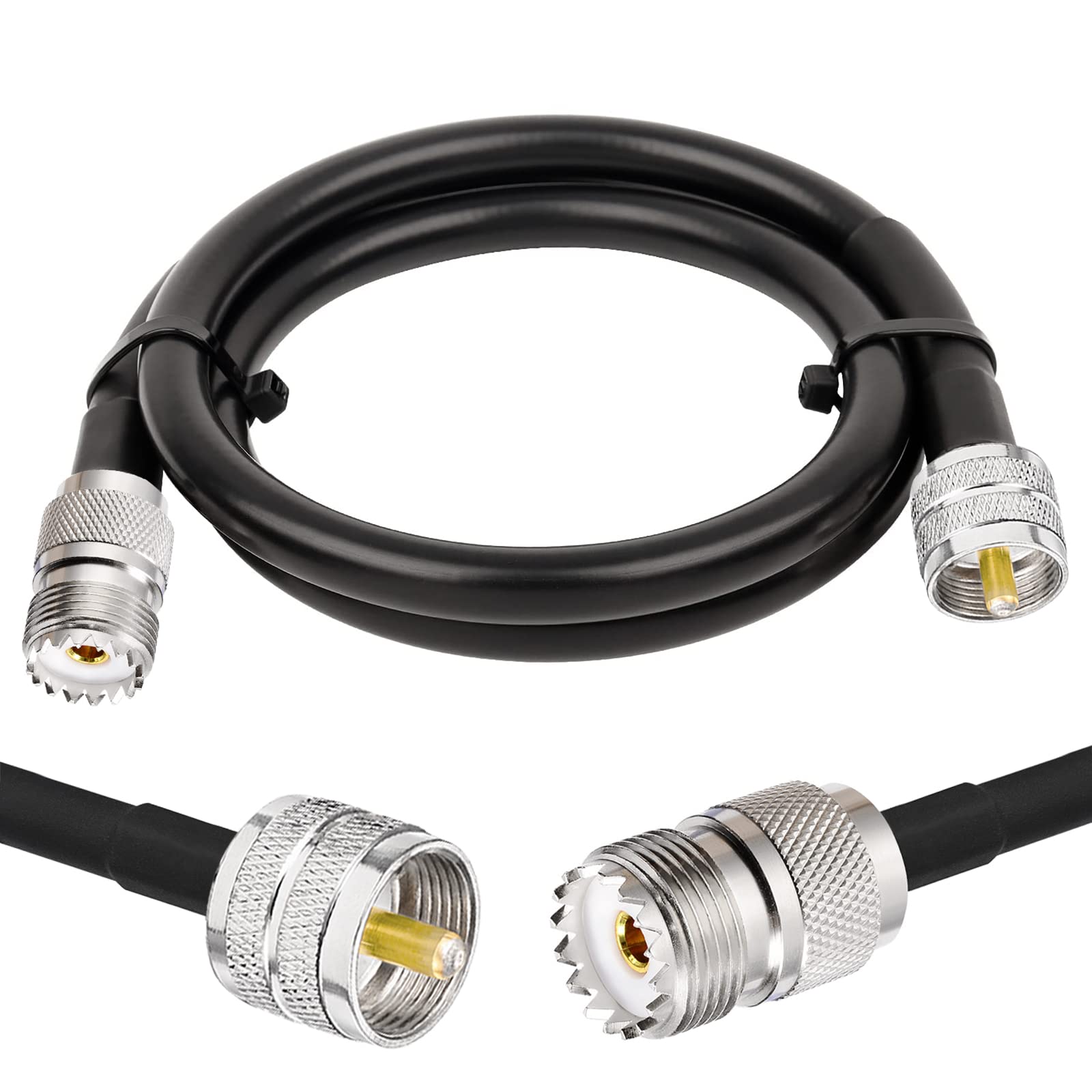 Superbat CB Coax Cable 3ft RG8X Coaxial Cable UHF SO239 Female to PL259 Male Jumper for Ham Radio Duplexer Tuner Dummy Load SWR Meter Switch Monitor etc.