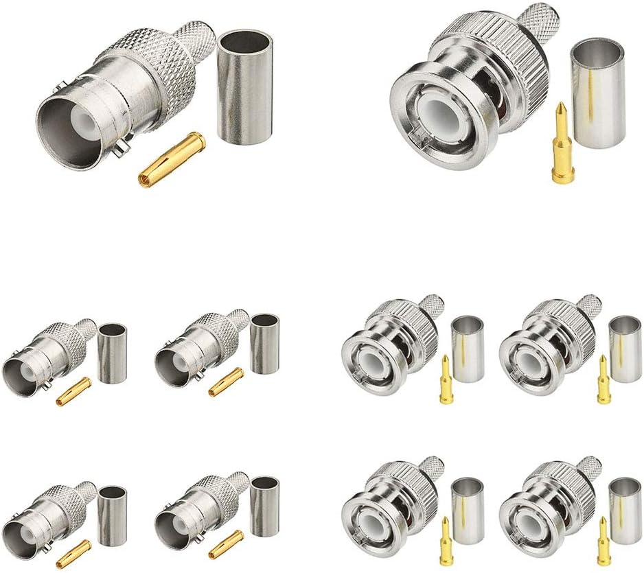 SUPERBAT BNC Crimp Connectors Kit - BNC Male & Female Crimp Solder Attachment Connector Kit for RG58, RG303, RG223, RG142, RG400, LMR195 Low Loss Coax Cable (10 Pack)
