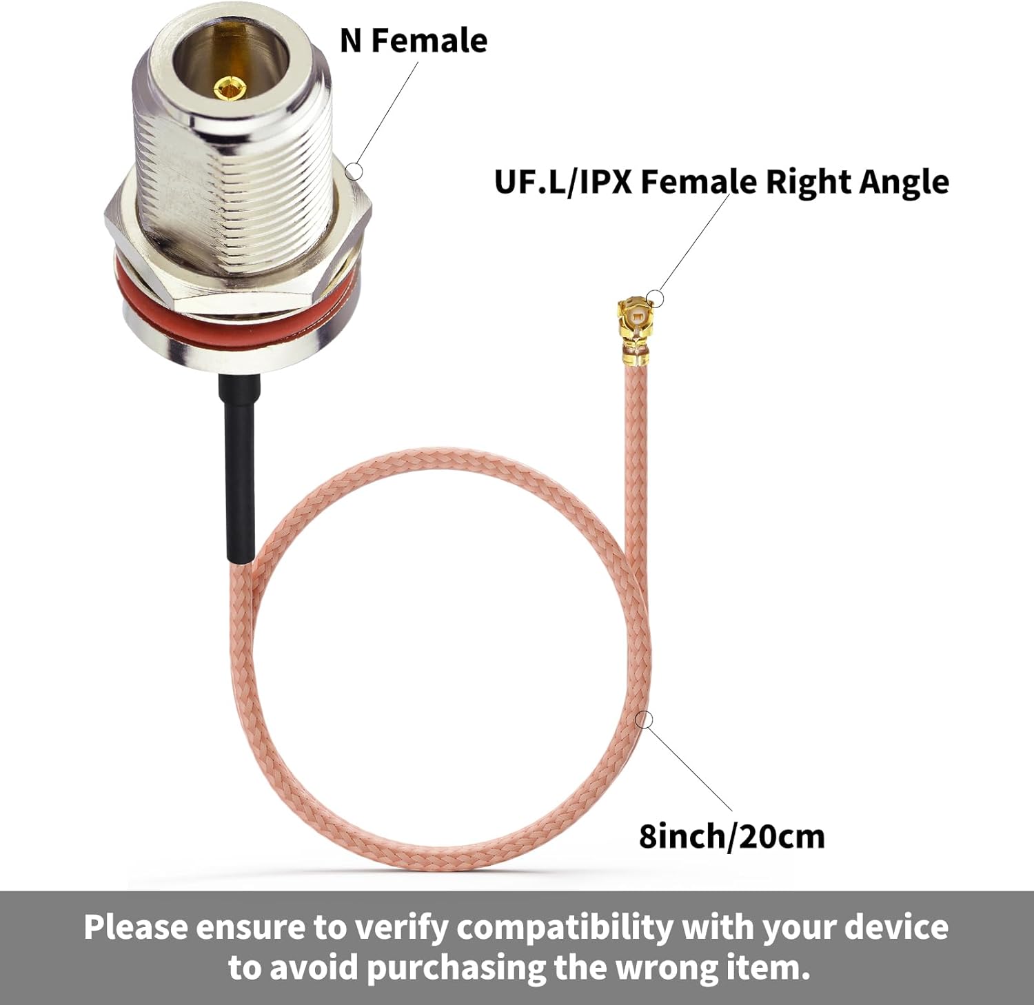 Superbat UF.L/IPX Female to N Type Female Bulkhead Mount Pigtail Cable 8inch Low Loss RG178 Coaxial Jumper(2Pcs) for RF Applications,Base Stations,PCI WiFi Card,Wireless Router,Gateway etc