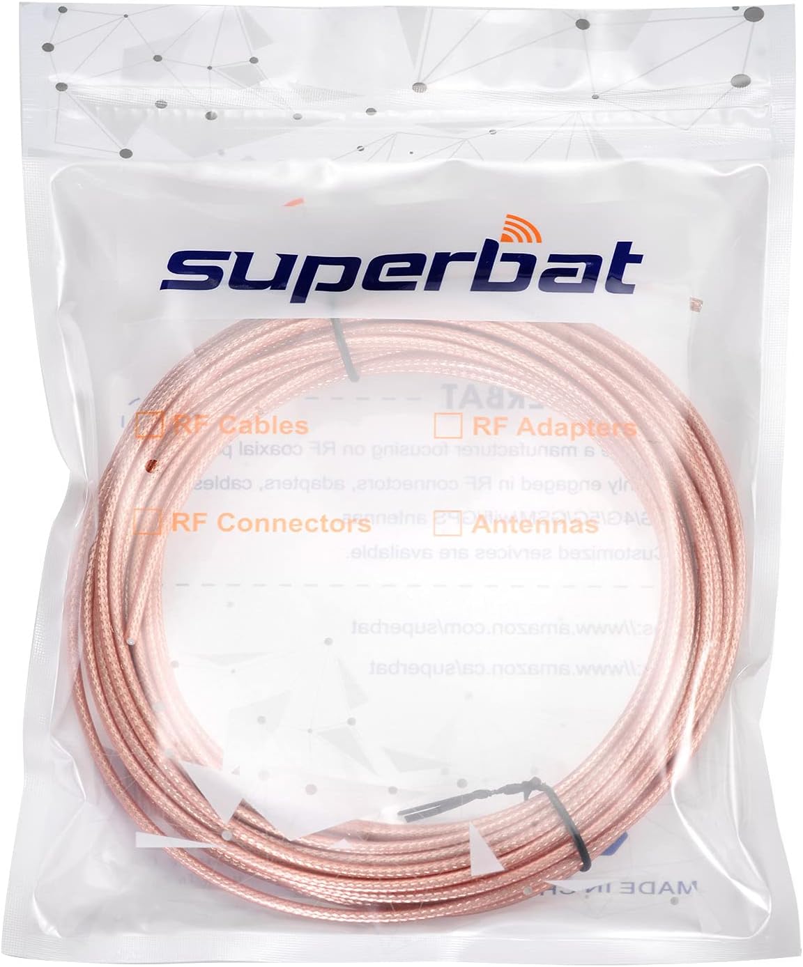 Superbat RG-316 Coax Cable 33ft Thin RF Coaxial Cable Flexible Lightweight Low Loss Coax Wire